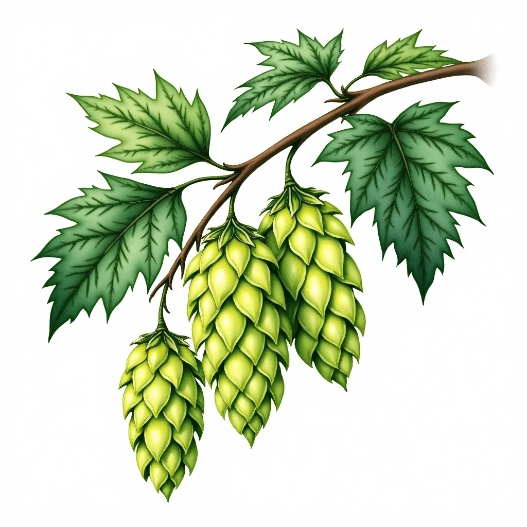 Ekuanot hop variety — watercolor botanical illustration