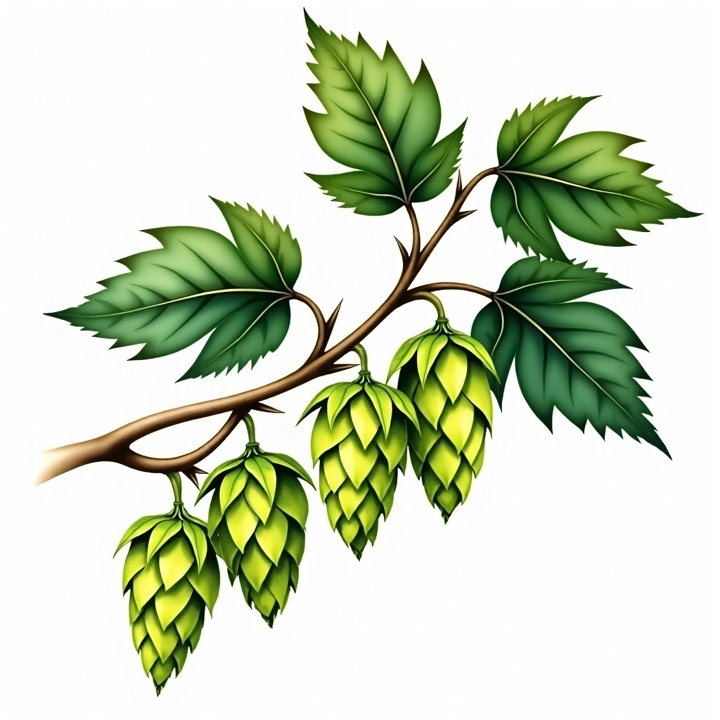 Fuggle hop variety — watercolor botanical illustration