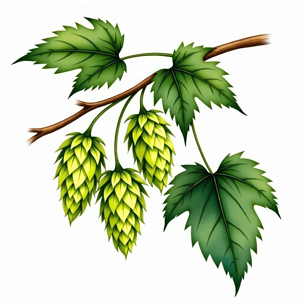 Hallertauer Blanc hop variety — watercolor botanical illustration