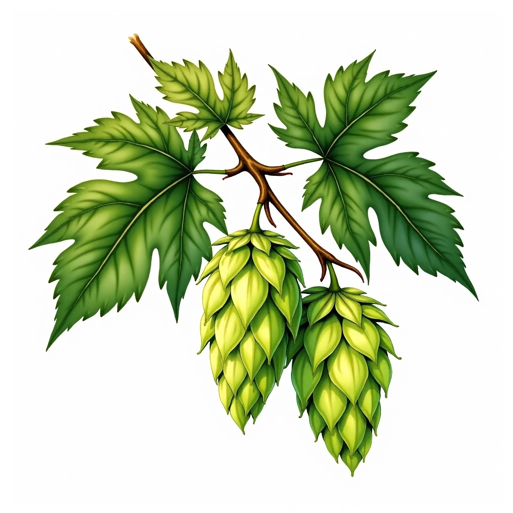 Hallertauer Mittelfrüh hop variety — watercolor botanical illustration