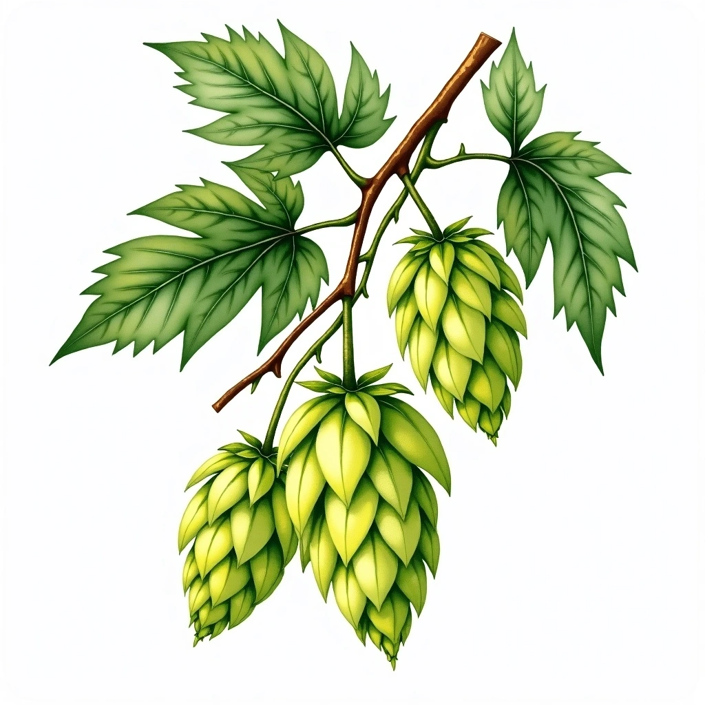 Hersbrucker hop variety — watercolor botanical illustration