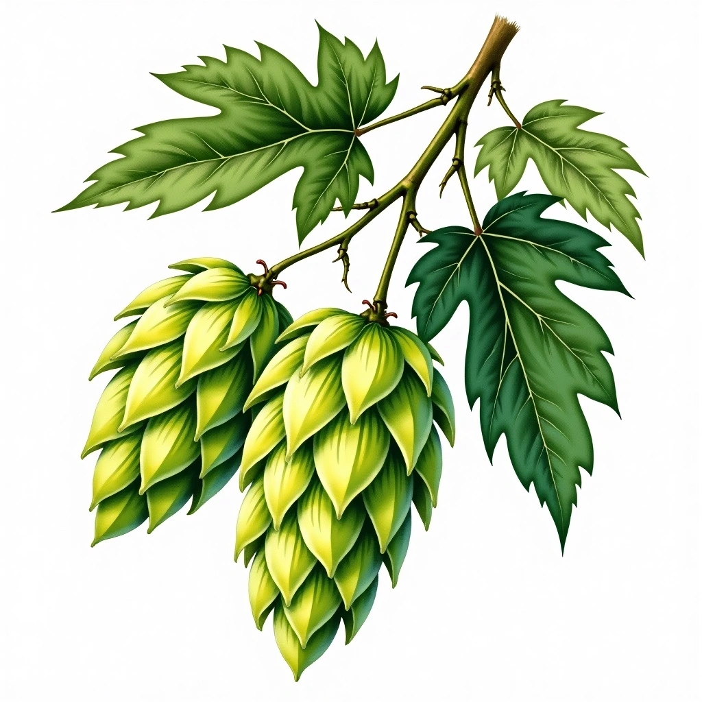 Huell Melon hop variety — watercolor botanical illustration