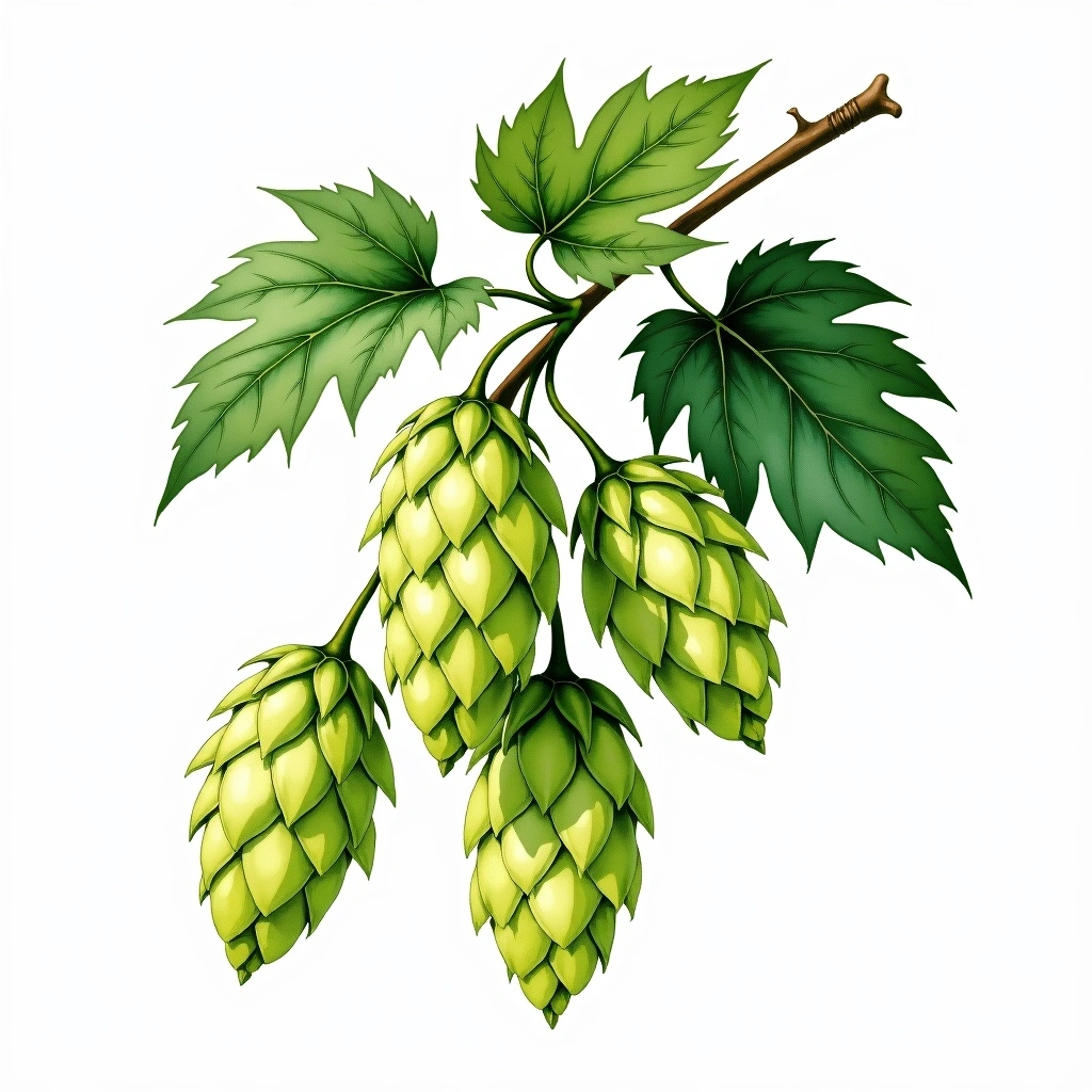 Nelson Sauvin hop variety — watercolor botanical illustration