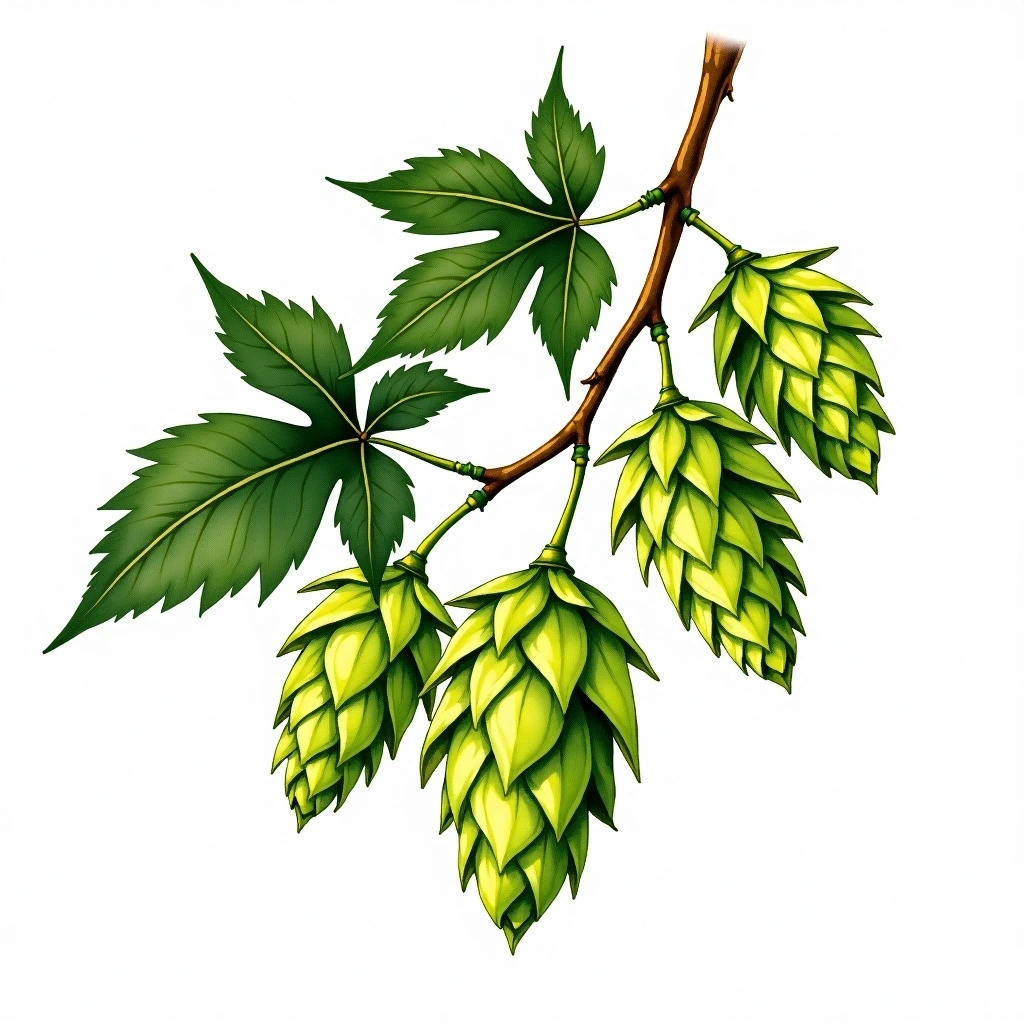 Northern Brewer hop variety — watercolor botanical illustration