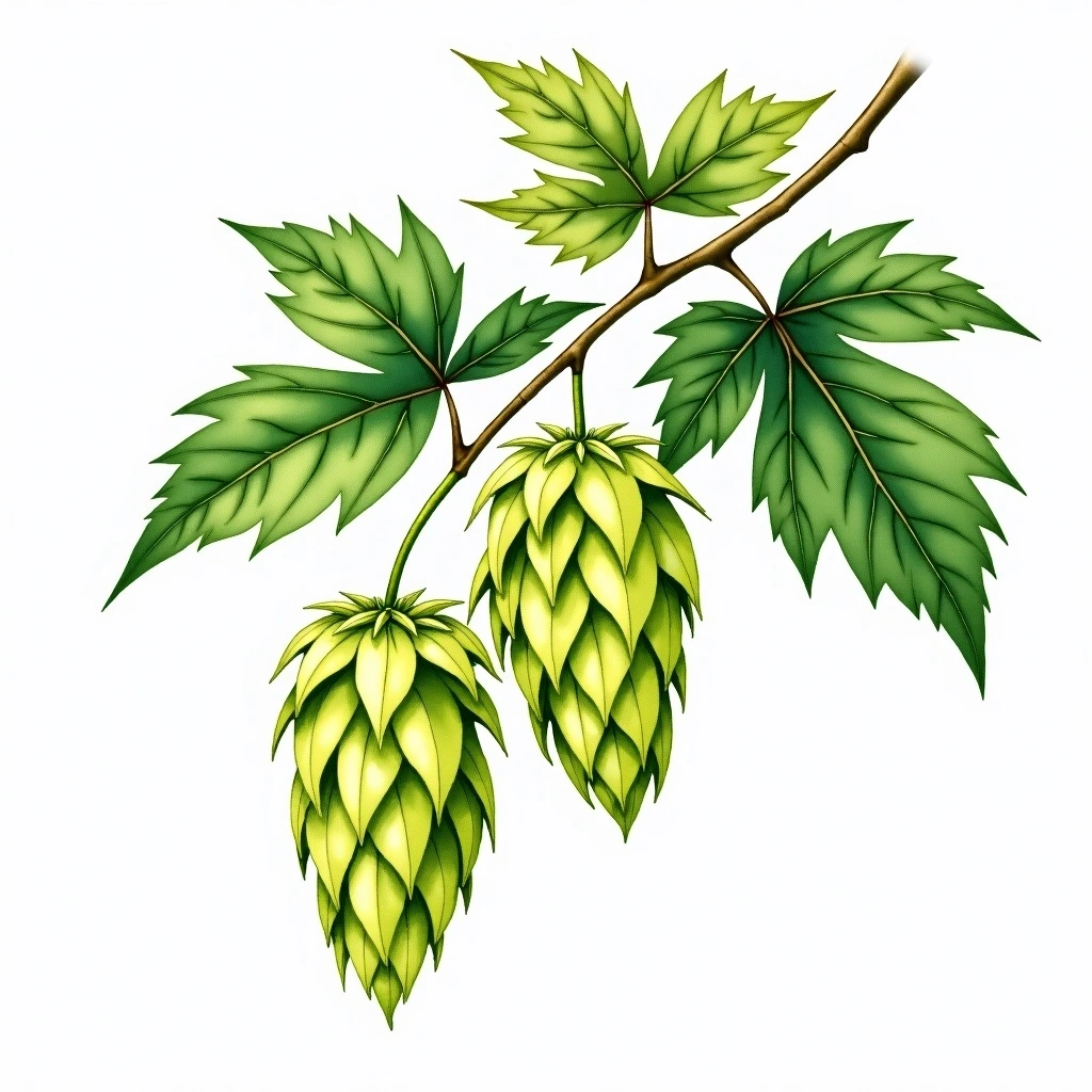 Premiant hop variety — watercolor botanical illustration