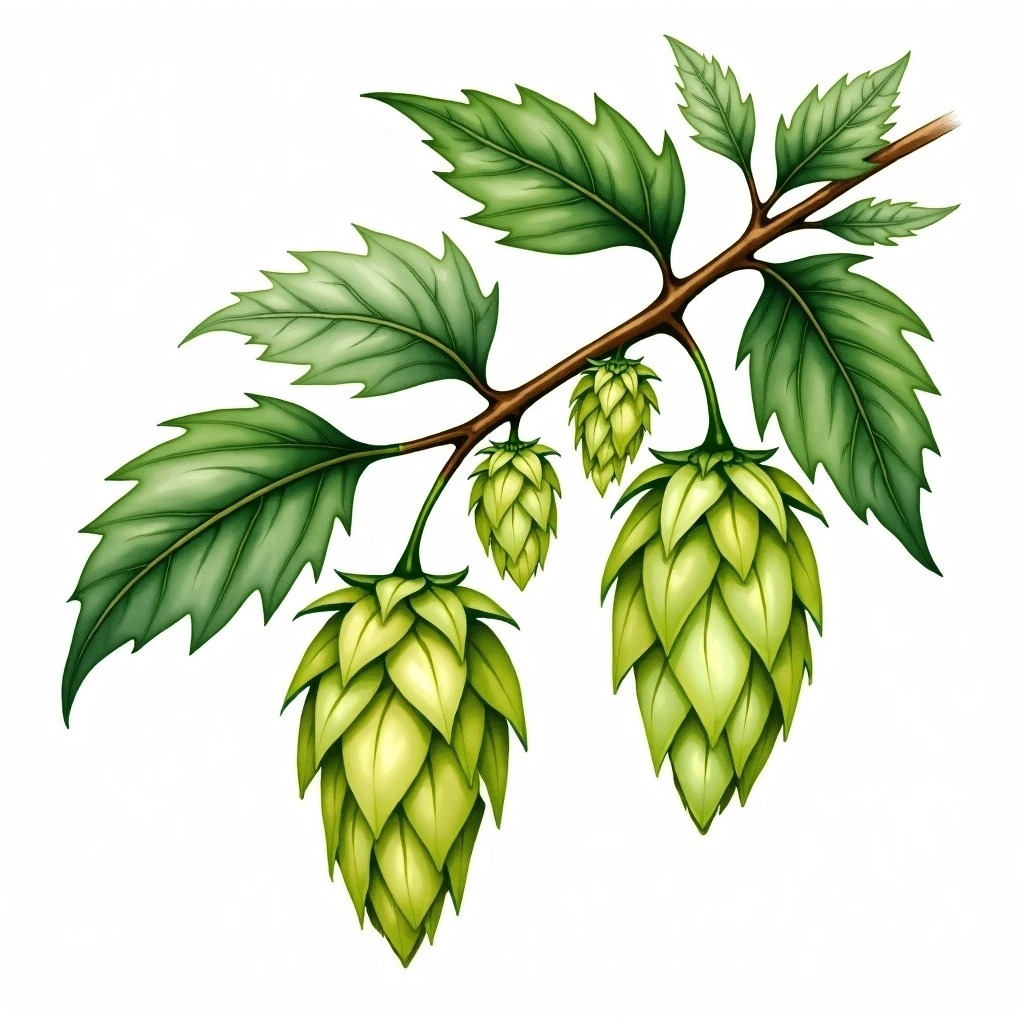 Riwaka hop variety — watercolor botanical illustration