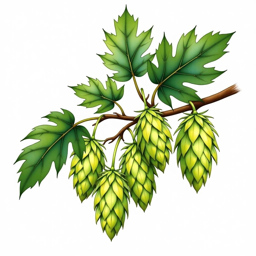 Sorachi Ace hop variety — watercolor botanical illustration