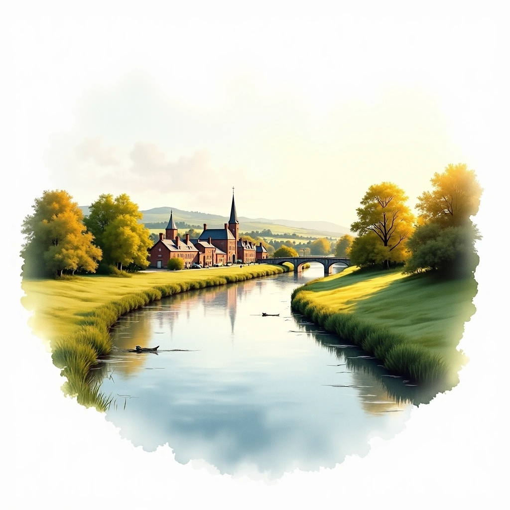 Burton upon Trent beer region — watercolor illustration