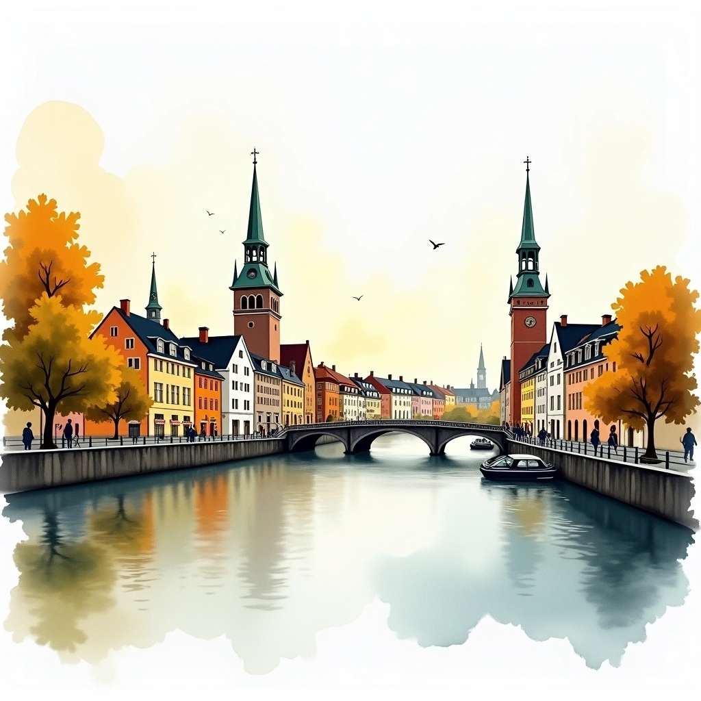 Copenhagen beer region — watercolor illustration